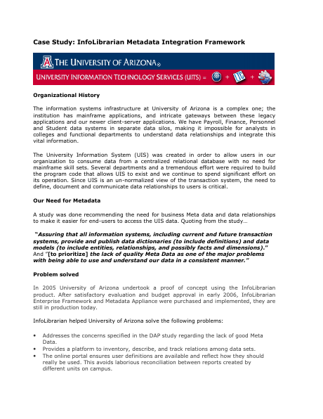 Case Study: University of Arizona, page one