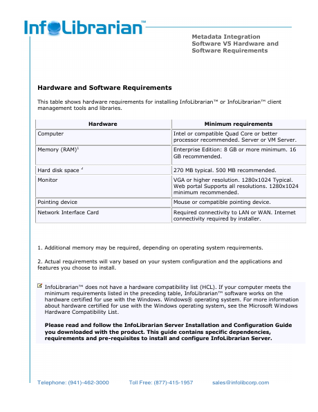 Hardware & Software Requirements, page one